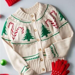 Festive Cream and Green Holiday Sweater